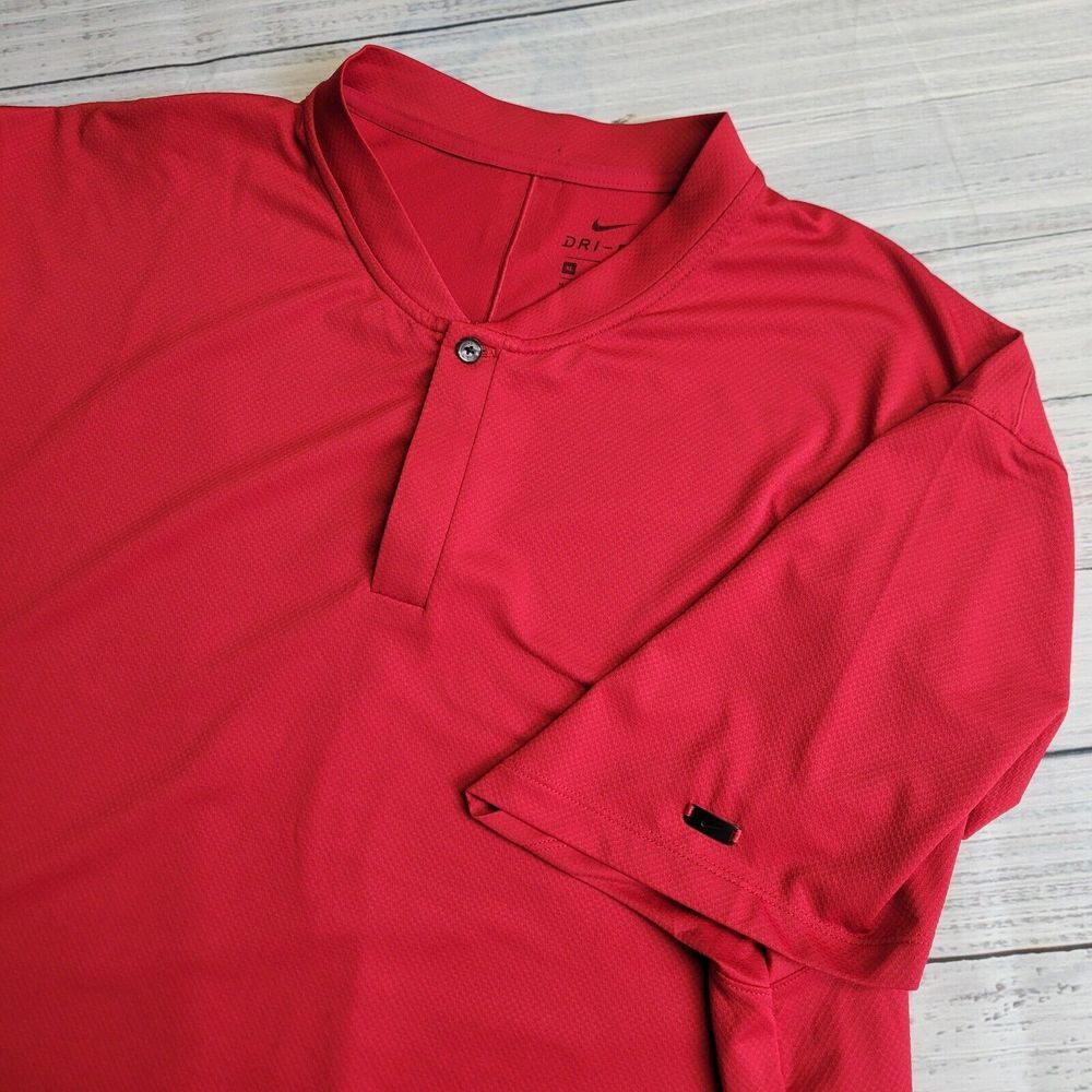 Nike Dri Fit Tiger Woods Polo Shirt Men XL Red Blade Collar Golf Classic Stretch